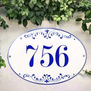 Blue house number plaque, Ceramic address sign, Spanish blue tile, personalized house sign Talavera, Minimalist decor