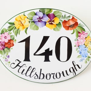 Flowers Custom House numbers address sign, Ceramic number tile for Outdoor, Address plaque welcome sign image 5