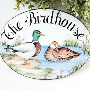 Custom cabin Sign with loom bird Ceramic house sign, Cottage Welcome sign for outdoor, Home sign customized image 1