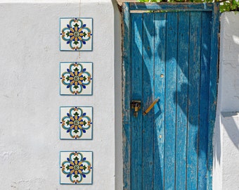 SET of TILES for Porch or Patio, Outdoor Ceramic wall art personalized, Hand painted tiles Mediterranean style