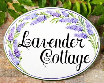 Lavender cottage sign with name, Personalized house sign, Front door sign, Home decor gift