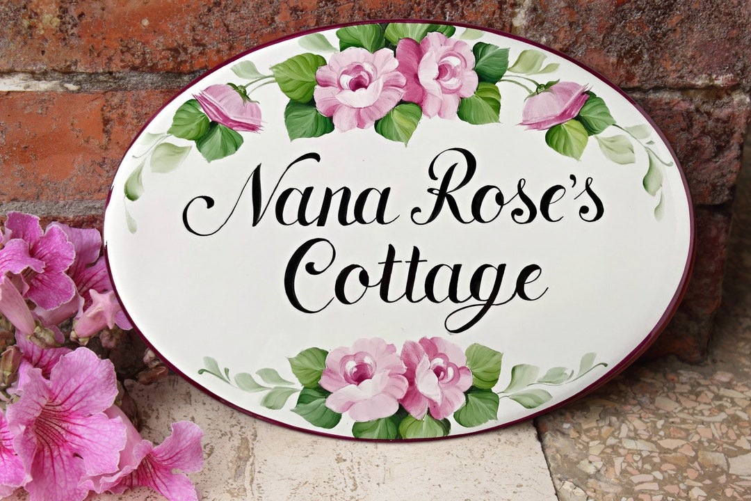 Ceramic House Name Sign With Roses Custom Cottage Sign Etsy