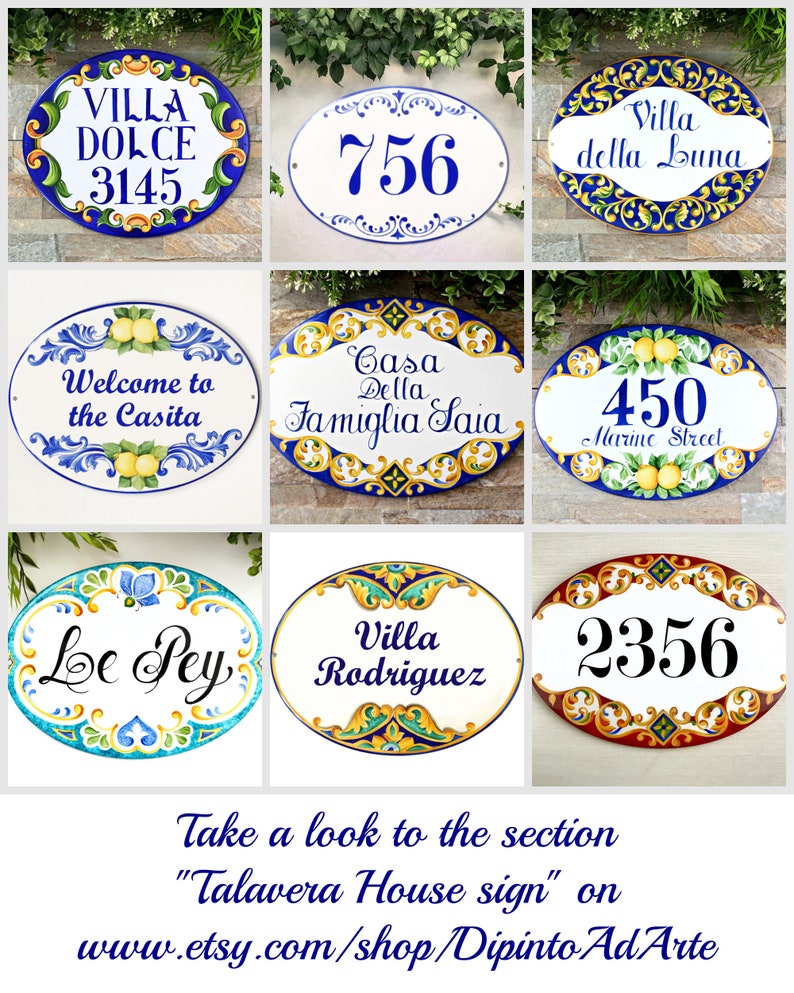 Blue Talavera House Sign Personalized Ceramic Address Numbers, Spanish House Name Sign Mediterranean Villa, Outdoor Home Decor image 7