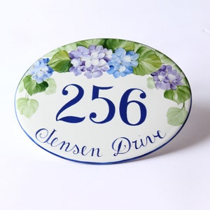 Hydrangea Personalized Ceramic House Number, Address Sign, Outdoor Garden Decor, Mailbox Numbers