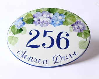 Hydrangea Personalized Ceramic House Number, Address Sign, Outdoor Garden Decor, Mailbox Numbers