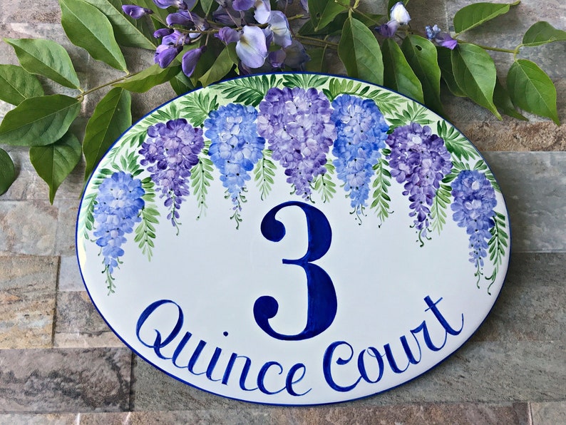 Wisteria house number sign Personalized address numbers for home, Cottage name sign Ceramic, Custom Door sign, wedding gift for couple image 4