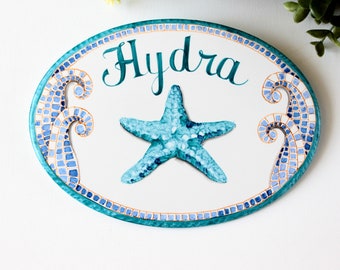 Starfish custom beach house sign, Pool sign personalized, front door sign, Personalized sign for home outdoor, mosaic decor