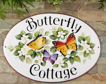 Butterfly name sign Ceramic house plaque, Personalized house sign Garden plaque, Outdoor home decor