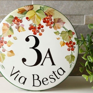 Personalized Round address sign, House Numbers with family name sign, Fall porch decor, Custom front door sign image 2