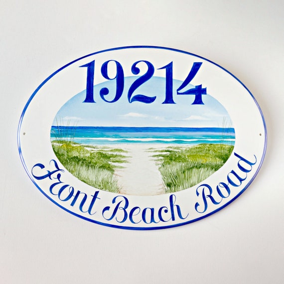 Custom Ocean House Number Plaque, Hand-Painted Ceramic Address Sign for Beach House