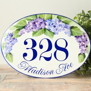 Custom Lilac Address plaque outdoor House number sign, Cottage address number sign ceramic