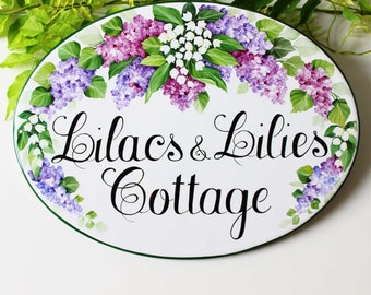 Lilacs Cottage personalisiertes Hauszeichen, personalisiertes Zeichen, benutzerdefiniertes Zeichen, im Freien benutzerdefiniertes Zeichen, benutzerdefiniertes Namensschild, personifiziertes Zeichen für Zuhause