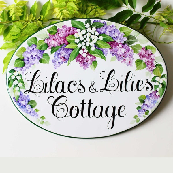 Lilacs Cottage personalisiertes Hauszeichen, personalisiertes Zeichen, benutzerdefiniertes Zeichen, im Freien benutzerdefiniertes Zeichen, benutzerdefiniertes Namensschild, personifiziertes Zeichen für Zuhause