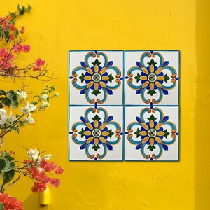 Decorative tiles for porch or patio, Outdoor Ceramic wall art, Hand painted tile turquoise, Mediterranean style, Custom tiles imagem 4