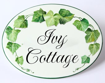 Personalized Ivy cottage Sign, Address plaque ceramic, Name sign for house, Housewarming gift, Home decor signs