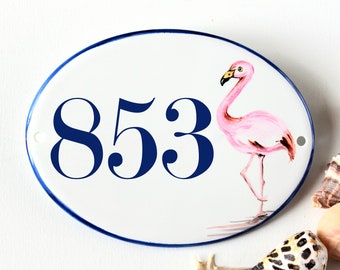 Flamingo House number plaque, Beach sign, outdoor wall decor beachy, personalized address sign