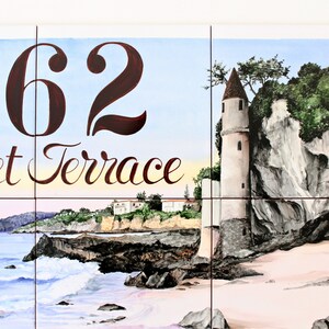 Custom ceramic tiles, Outdoor tiles mural art, Large house numbers, Wall decor tiles for beach house, Address tile image 3