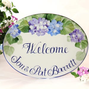 Custom Welcome Sign for Front Door, Hydrangea House Sign, Personalized Door Sign