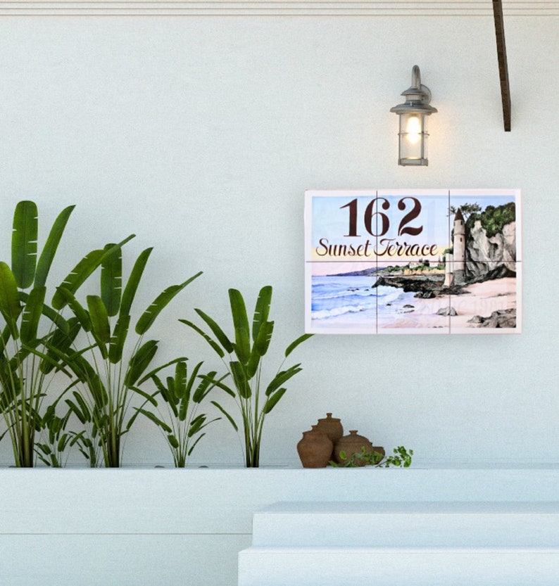 Custom ceramic tiles, Outdoor tiles mural art, Large house numbers, Wall decor tiles for beach house, Address tile image 5