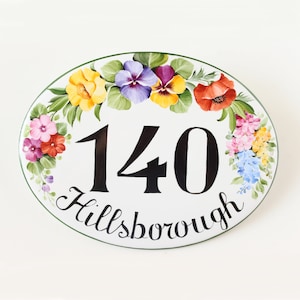 Flowers Custom House numbers address sign, Ceramic number tile for Outdoor, Address plaque welcome sign