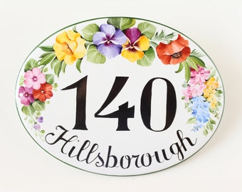 Flowers Custom House numbers address sign, Ceramic number tile for Outdoor, Address plaque welcome sign