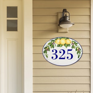 Custom outdoor sign with lemons and olives, Personalized house name sign Ceramic image 3