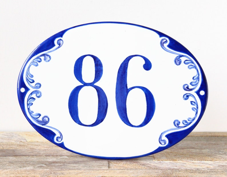 Oval custom House numbers Ceramic address plaque blue, Entryway door sign, House number sign, Address sign outdoor, Gift for the home image 5