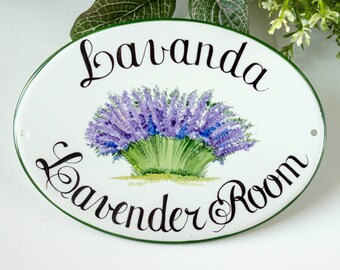 Personalized door sign with lavender , Guest room sign, Door name sign, Custom bedroom sign, Room name plaque, Bedroom decor
