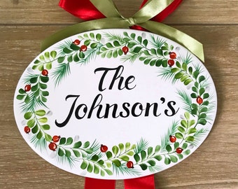Christmas Name Sign for Front Door, Our first Christmas ornament, Christmas decor indoor