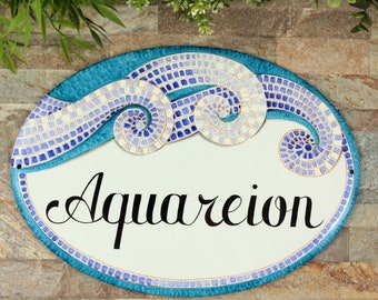 Mosaic Beach house Sign, Custom outdoor name sign, Coastal theme, Beach decor, Personalized Home Sign, Vacation rental sign