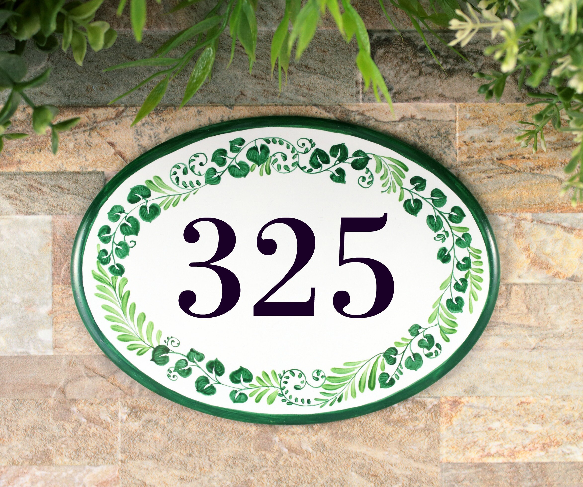 Green Leaves Address Numbers - Personalized Ceramic House Sign for ...