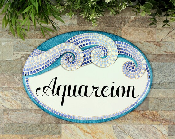 Mosaic Beach House Sign Custom Outdoor Name Sign Coastal Etsy