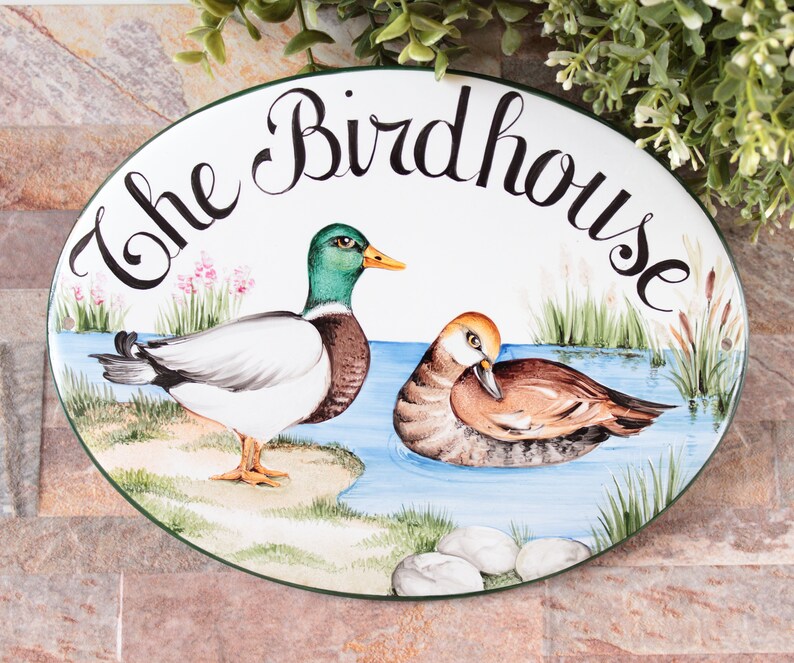 Custom cabin Sign with loom bird Ceramic house sign, Cottage Welcome sign for outdoor, Home sign customized image 4