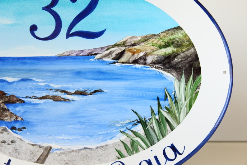 Targa ceramica personalizzata per villa al mare , paesaggio marino, Targa per la casa dipinta a mano, Numero civico con indirizzo immagine 4