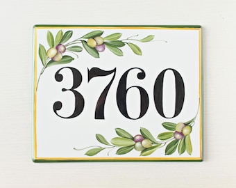 Custom Italian Ceramic House Numbers, Olive Branch Address Sign
