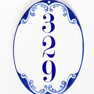 Oval custom House numbers Ceramic address plaque blue, Entryway door sign, House number sign, Address sign outdoor, Gift for the home image 6