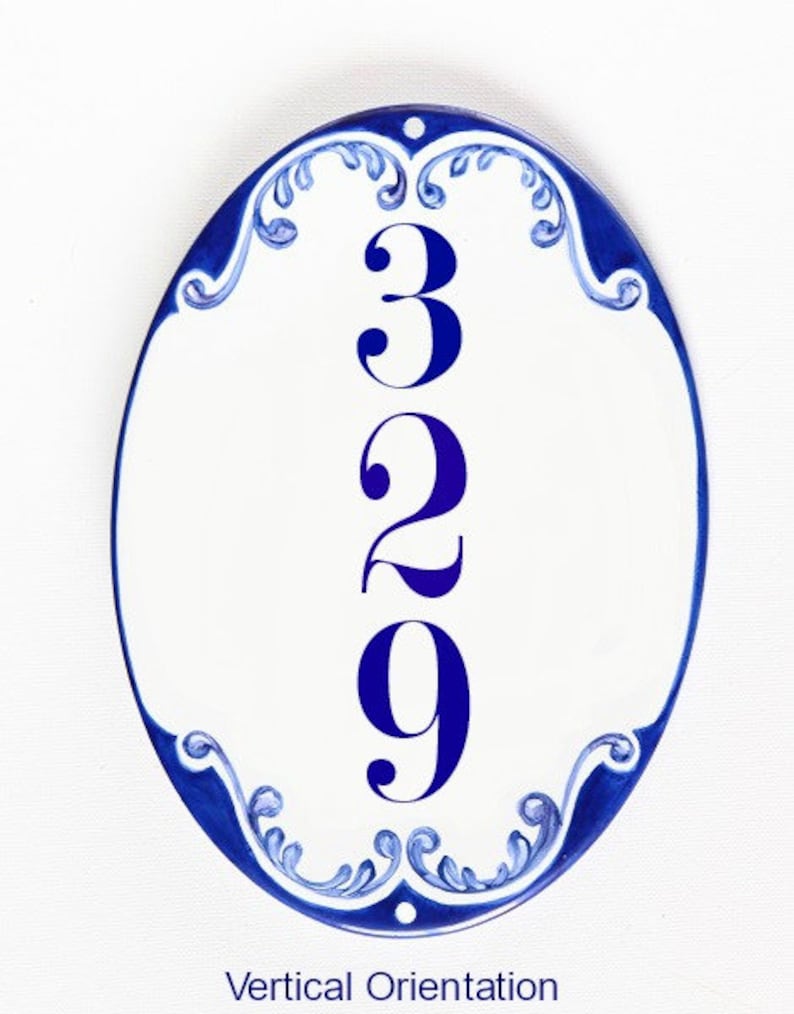 Oval custom House numbers Ceramic address plaque blue, Entryway door sign, House number sign, Address sign outdoor, Gift for the home image 6