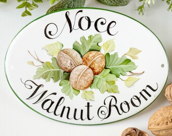 Personalized room sign with walnuts, Custom door sign, Guest house sign, Bedroom sign, Name plaque, Personalized room decor