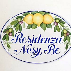 Custom outdoor sign with lemons and olives, Personalized house name sign Ceramic image 8