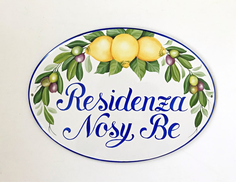 Custom outdoor sign with lemons and olives, Personalized house name sign Ceramic image 8