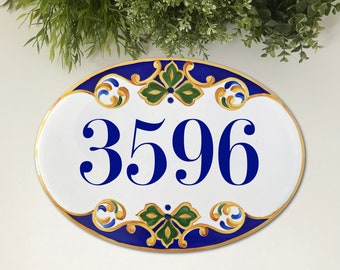 Personalized tile house numbers Ceramic Address sign, Spanish Talavera House number plaque for outdoor