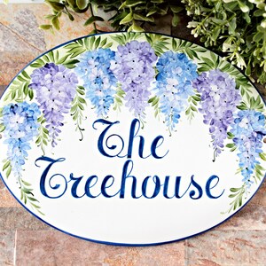 Wisteria house number sign Personalized address numbers for home, Cottage name sign Ceramic, Custom Door sign, wedding gift for couple image 3