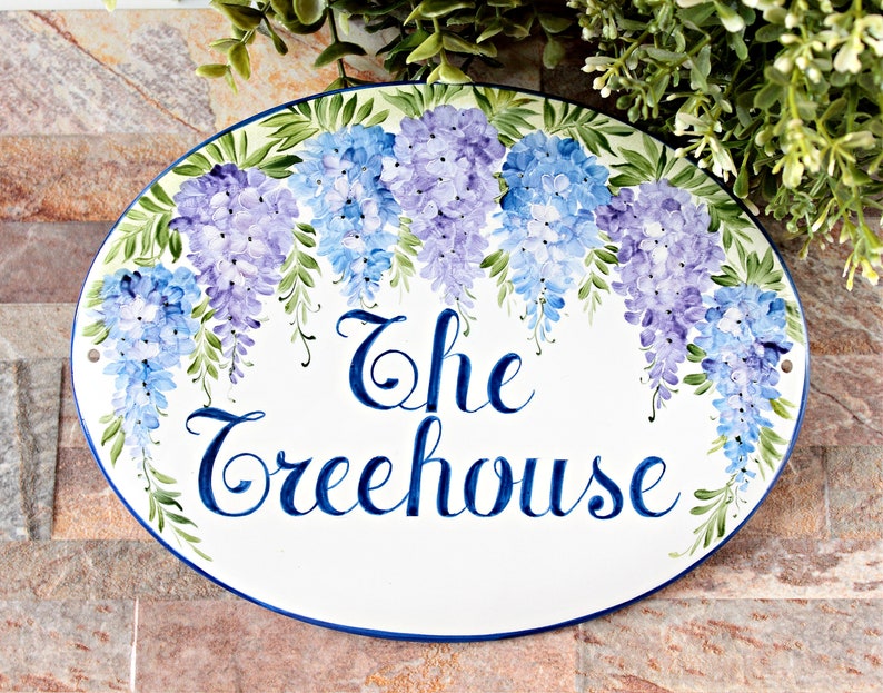 Wisteria house number sign Personalized address numbers for home, Cottage name sign Ceramic, Custom Door sign, wedding gift for couple image 3