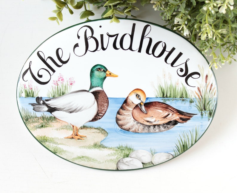 Custom cabin Sign with loom bird Ceramic house sign, Cottage Welcome sign for outdoor, Home sign customized image 1