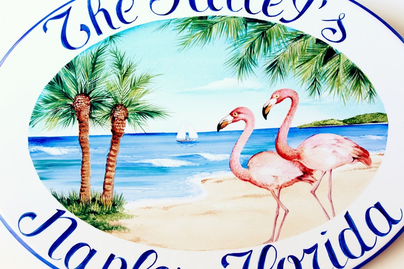 Beach House Name Sign Personalized With Pink Flamingos Etsy