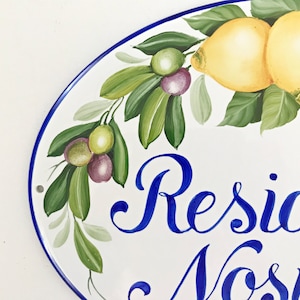 Custom outdoor sign with lemons and olives, Personalized house name sign Ceramic image 6