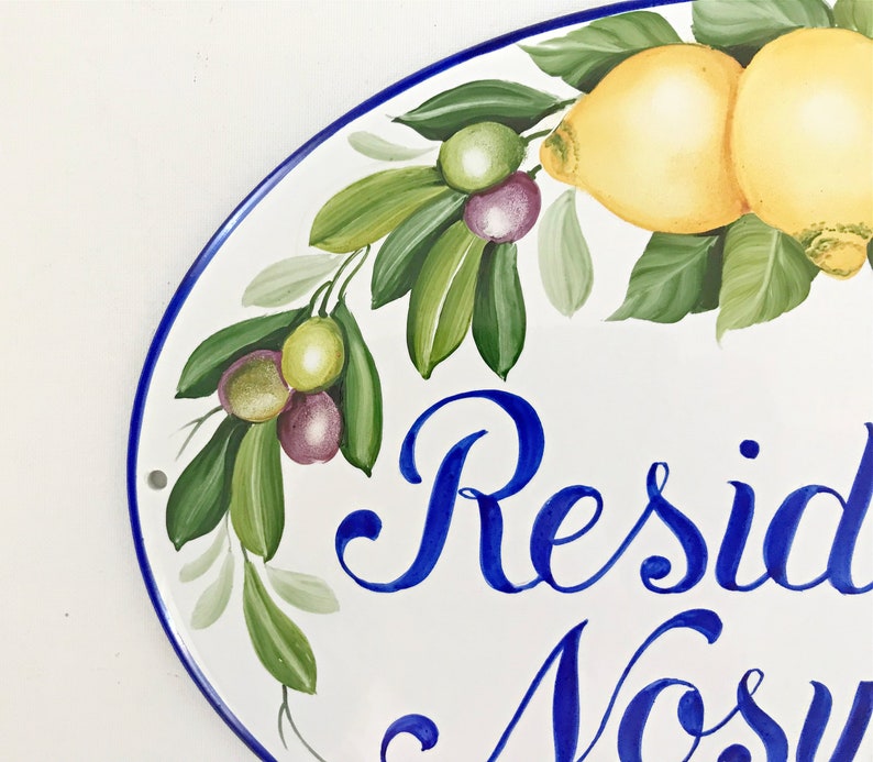Custom outdoor sign with lemons and olives, Personalized house name sign Ceramic image 6