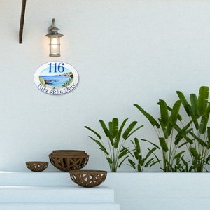 Targa ceramica personalizzata per villa al mare , paesaggio marino, Targa per la casa dipinta a mano, Numero civico con indirizzo immagine 7
