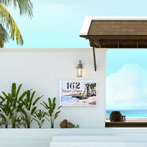 Custom ceramic tiles, Outdoor tiles mural art, Large house numbers, Wall decor tiles for beach house, Address tile image 6