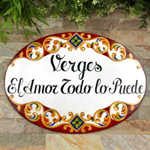 Letrero de casa personalizado mexicano para exteriores, de cerámica de Talavera, con nombre, azulejos españoles, decoración mexicana para el hogar.